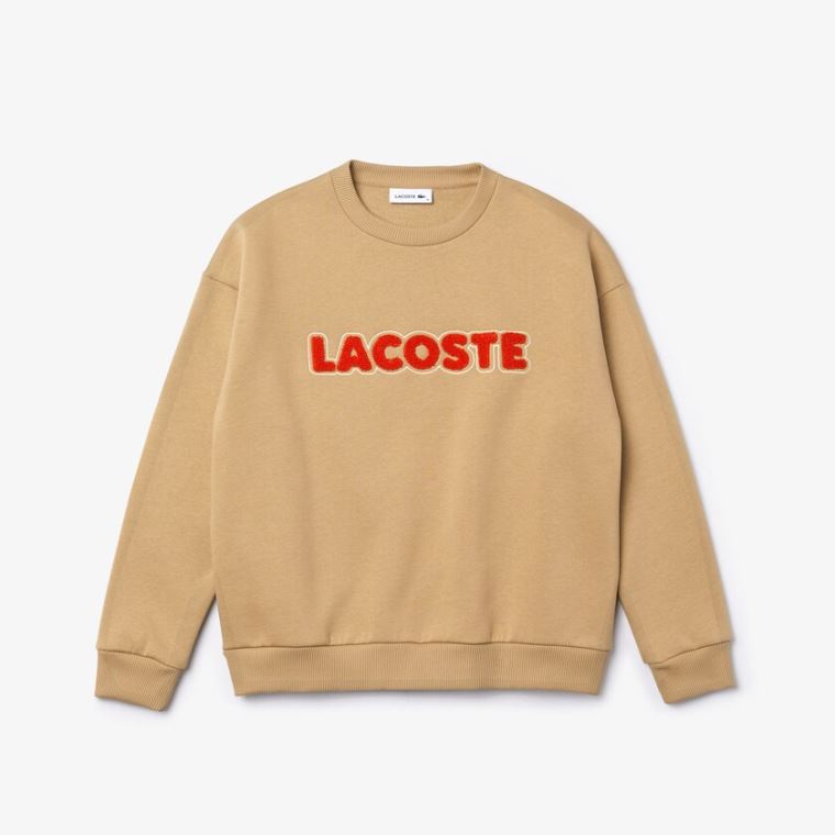 Lacoste Crew Neck Embroidered Fleece Sweatshirt Beige | XppxH6rj