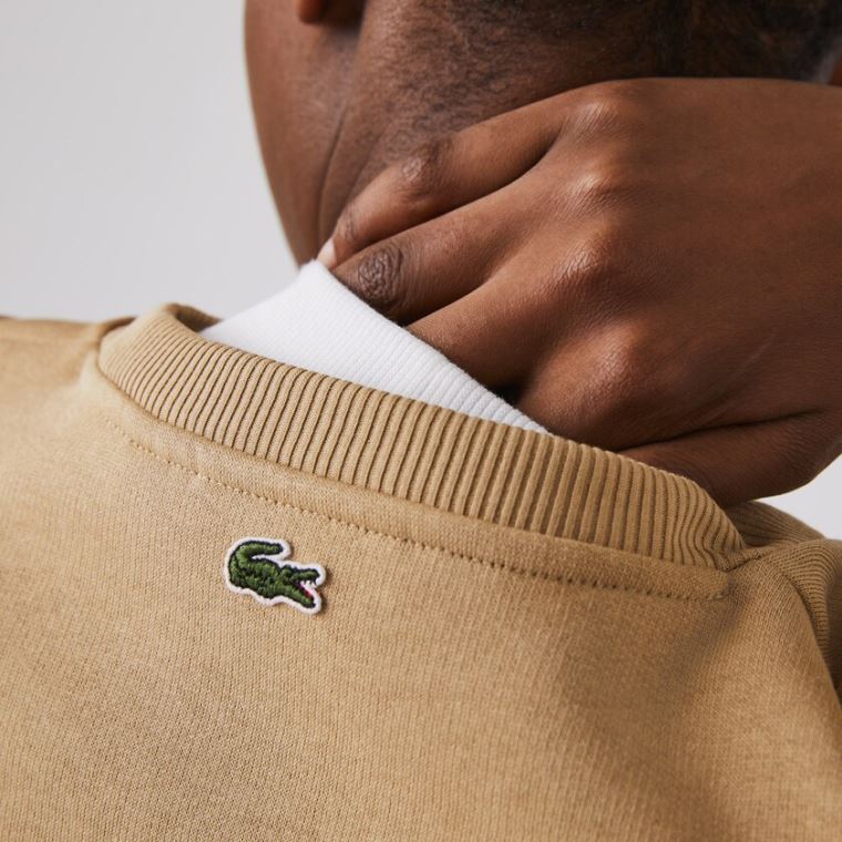 Lacoste Crew Neck Embroidered Fleece Sweatshirt Beige | XppxH6rj