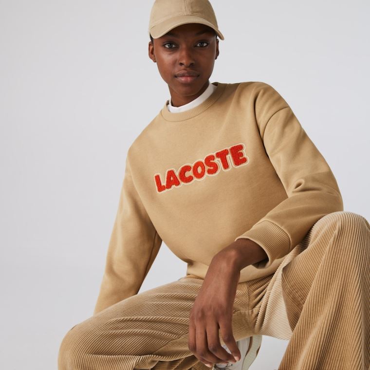 Lacoste Crew Neck Embroidered Fleece Sweatshirt Beige | XppxH6rj