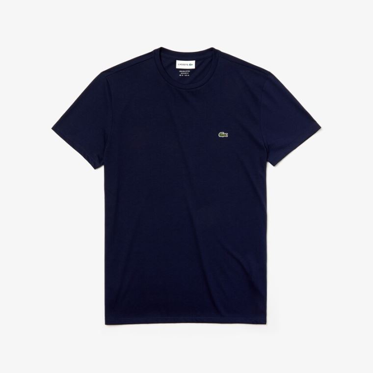 Lacoste Crew Neck Pima Bomull Jersey T-shirt Marineblå Blå | LcVsmPhT