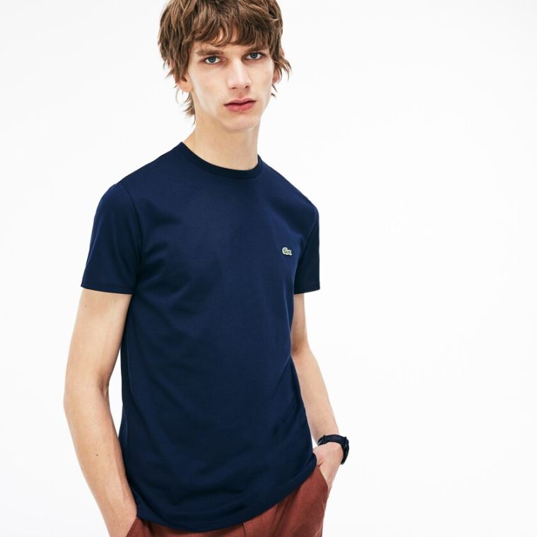 Lacoste Crew Neck Pima Bomull Jersey T-shirt Marineblå Blå | LcVsmPhT