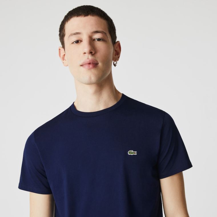 Lacoste Crew Neck Pima Bomull Jersey T-shirt Marineblå Blå | LcVsmPhT