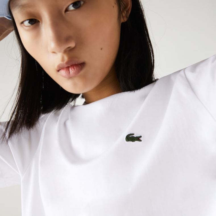 Lacoste Crew Neck Premium Bomull T-shirt Hvite | ydgxgUPH