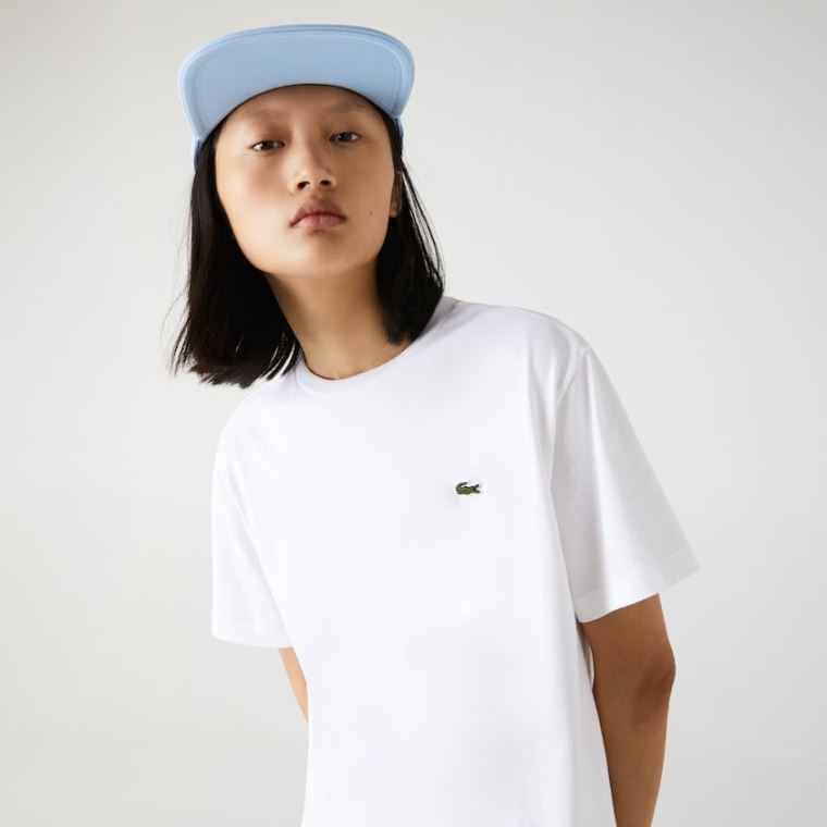 Lacoste Crew Neck Premium Bomull T-shirt Hvite | ydgxgUPH