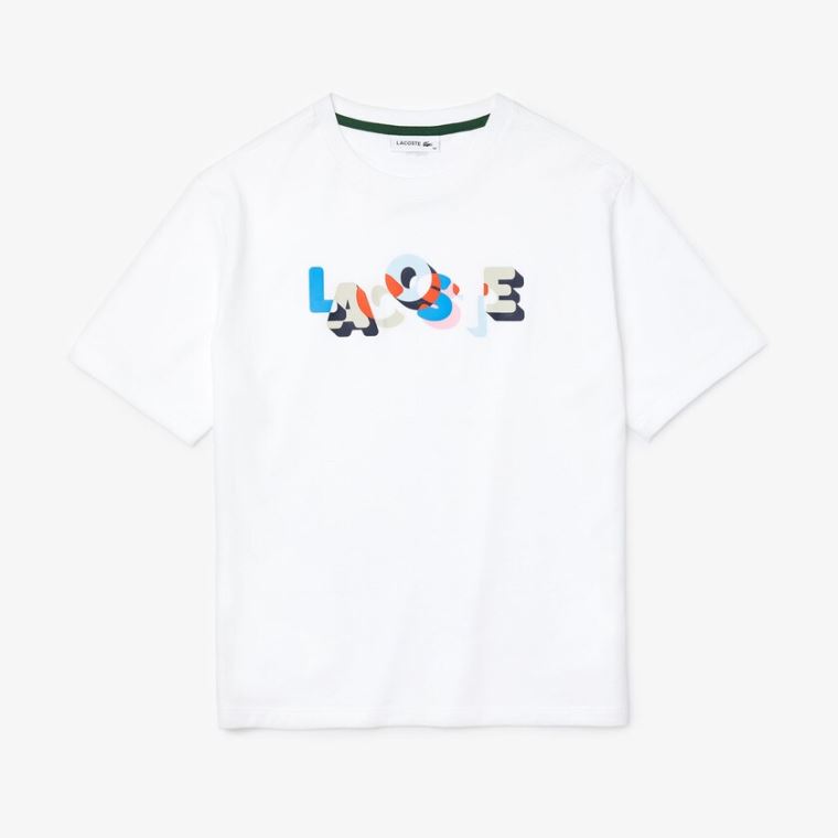 Lacoste Crew Neck Printed Soft Bomull T-shirt Hvite | 2vbbnCRg