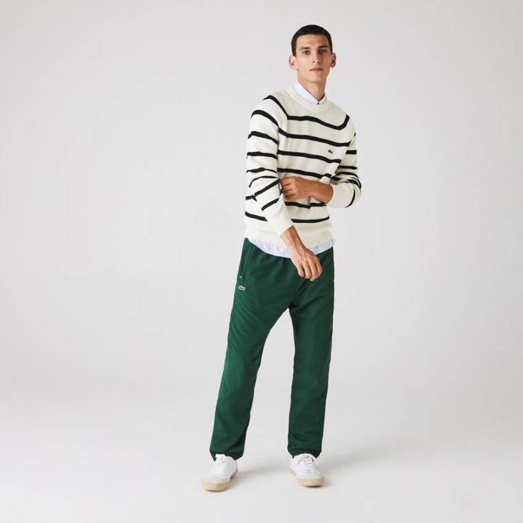 Lacoste Crew Neck Striped Ribbed Wool Genser Hvite Marineblå Blå | xJ2T7KQa