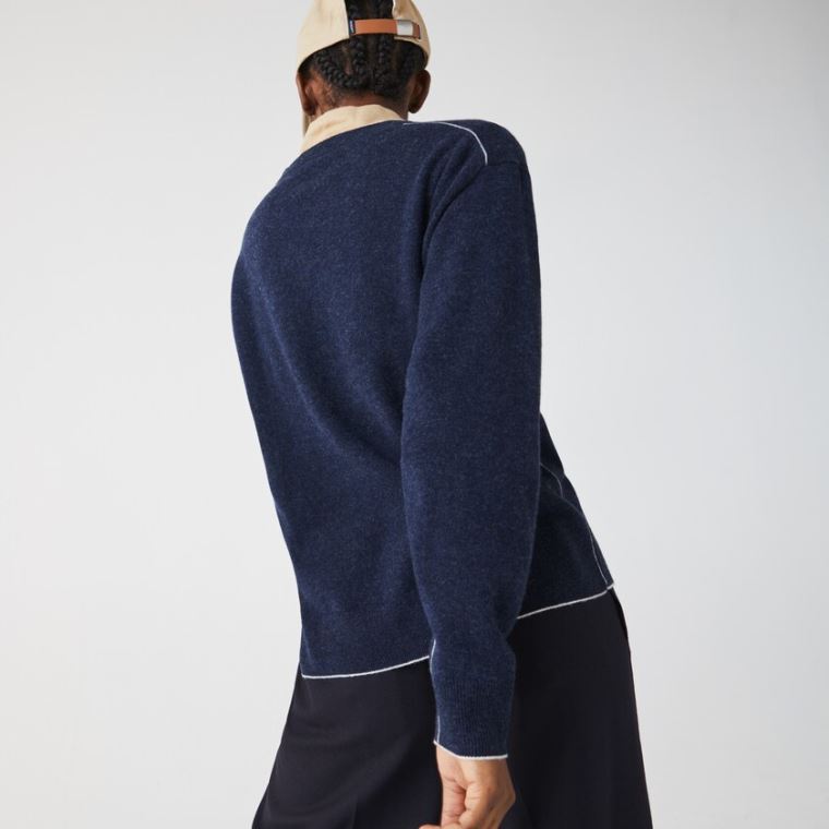 Lacoste Crew Neck Wool Genser Blå | 5wUMJ2kJ