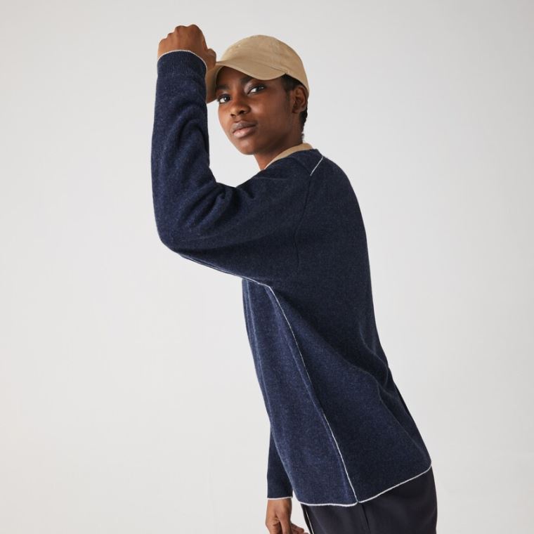 Lacoste Crew Neck Wool Genser Blå | 5wUMJ2kJ