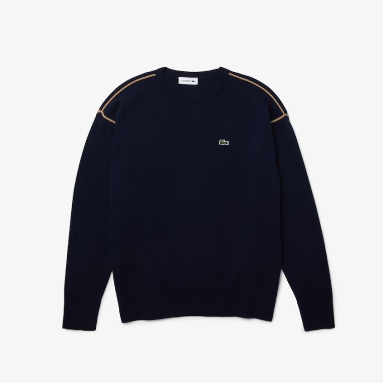 Lacoste Crewneck Bomull Genser Marineblå Blå Beige | MTU4N0H5