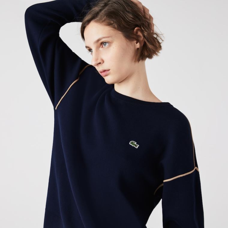 Lacoste Crewneck Bomull Genser Marineblå Blå Beige | MTU4N0H5