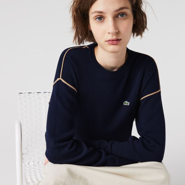 Lacoste Crewneck Bomull Genser Marineblå Blå Beige | MTU4N0H5