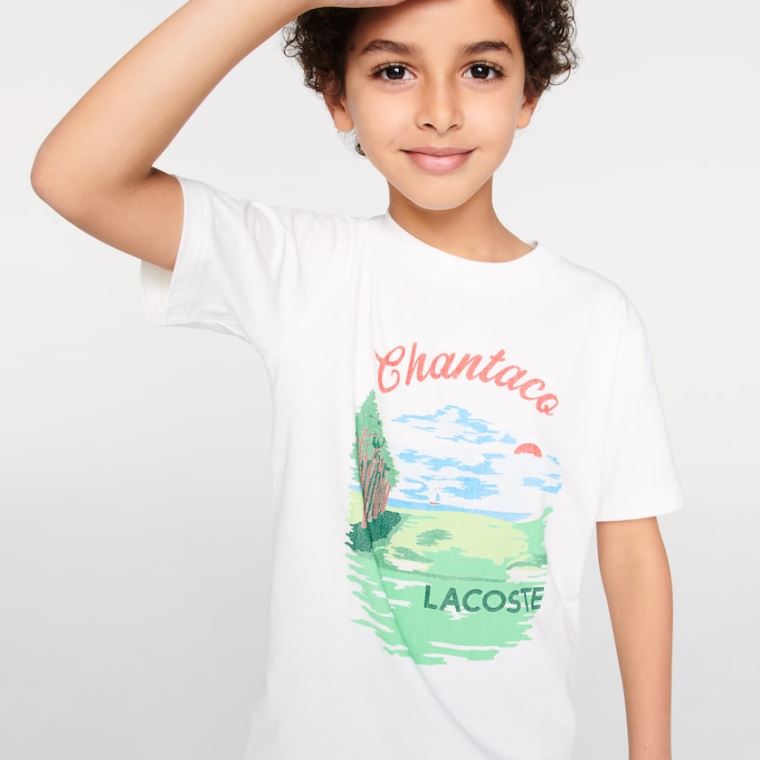 Lacoste Crewneck Chantaco-Print Bomull T-shirt Hvite | HnHskquH