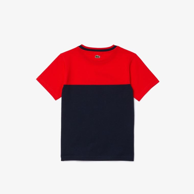 Lacoste Crewneck Croc-Print Bomull T-shirt Rød Marineblå Blå | mAcFPdsQ