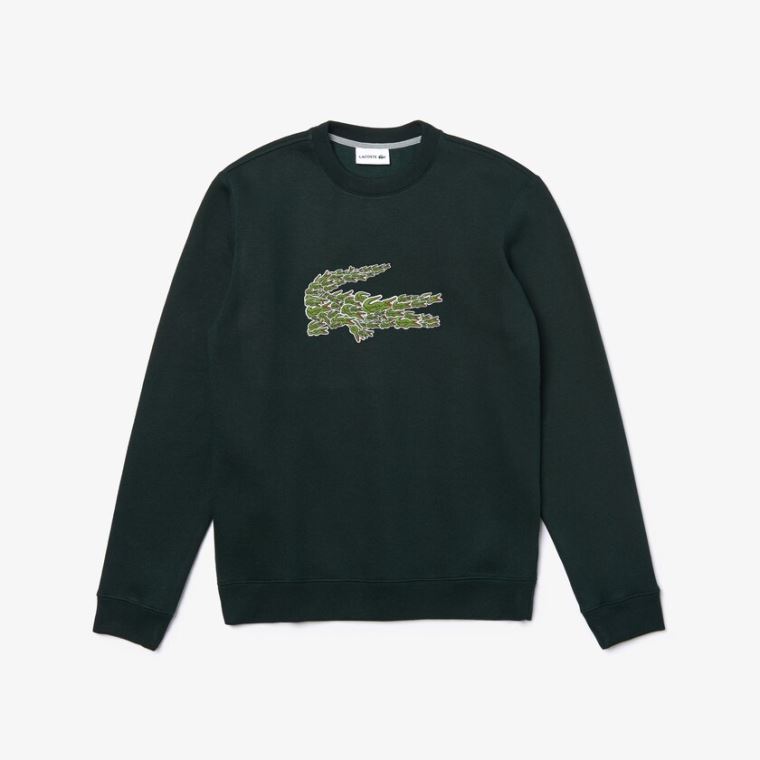 Lacoste Crewneck Croco Magic Logo Fleece Sweatshirt Grønn | rngNST0X