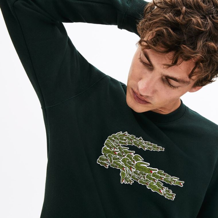 Lacoste Crewneck Croco Magic Logo Fleece Sweatshirt Grønn | rngNST0X