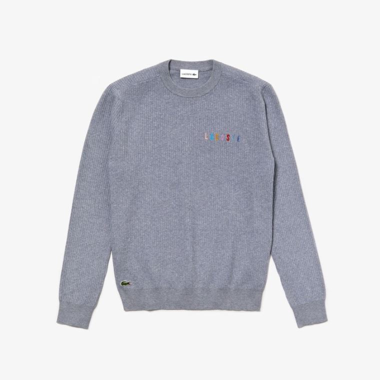 Lacoste Crewneck Embroidered Bomull Blend Genser Grå | mQPSe6JW