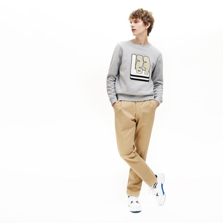 Lacoste Crewneck L27-Print Bomull Blend Sweatshirt Grå | Ir8ZXXVY