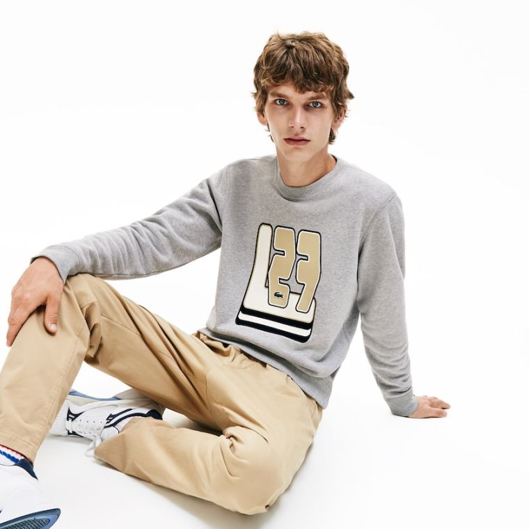 Lacoste Crewneck L27-Print Bomull Blend Sweatshirt Grå | Ir8ZXXVY