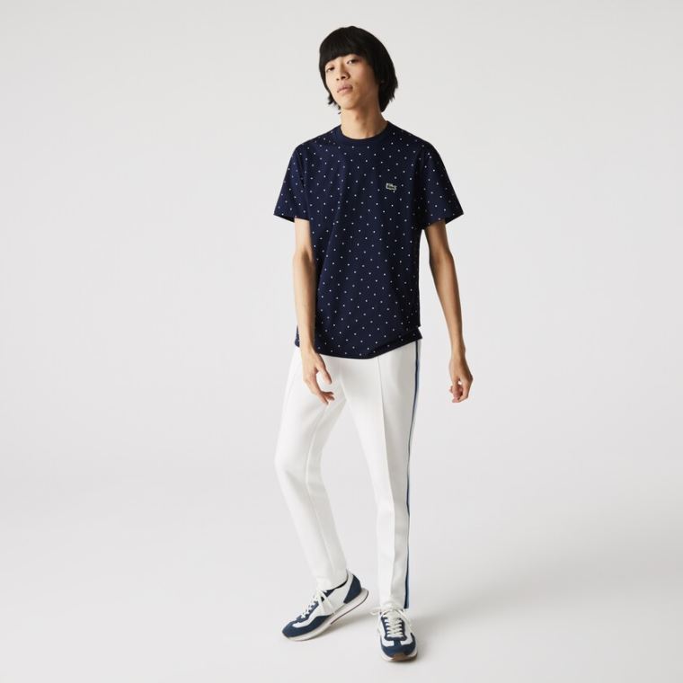 Lacoste Crewneck Polka Dotted Bomull T-shirt Marineblå Blå | ANmf5NmK