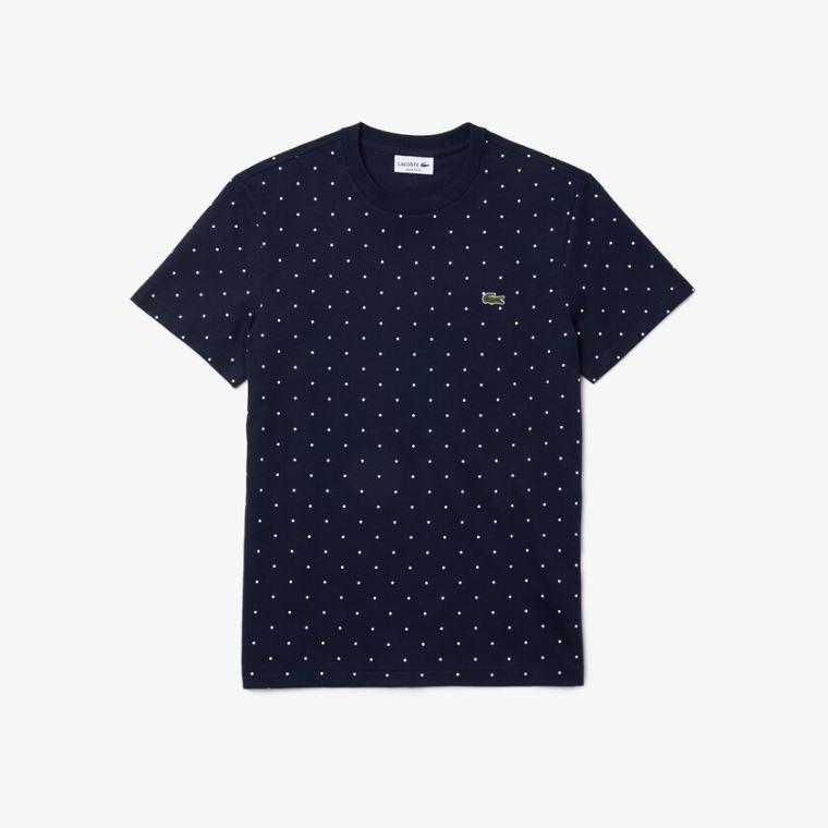 Lacoste Crewneck Polka Dotted Bomull T-shirt Marineblå Blå | ANmf5NmK