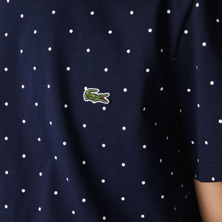 Lacoste Crewneck Polka Dotted Bomull T-shirt Marineblå Blå | ANmf5NmK