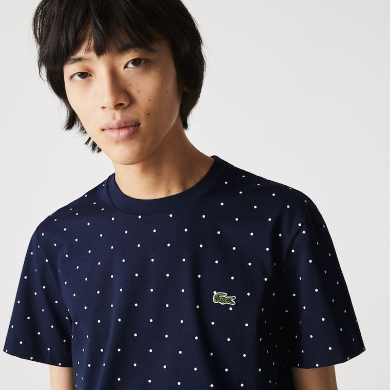 Lacoste Crewneck Polka Dotted Bomull T-shirt Marineblå Blå | ANmf5NmK