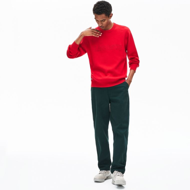 Lacoste Crewneck Signature-Logo Knit Genser Rød | E4qJOyWn