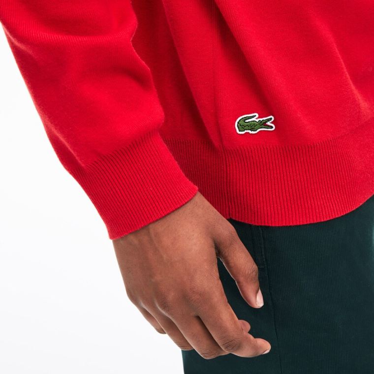 Lacoste Crewneck Signature-Logo Knit Genser Rød | E4qJOyWn