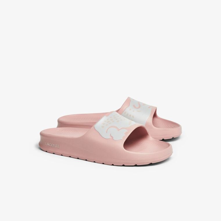 Lacoste Croco 2.0 Syntetisk Print Slides Lyse Rosa Hvite | fWdpR938