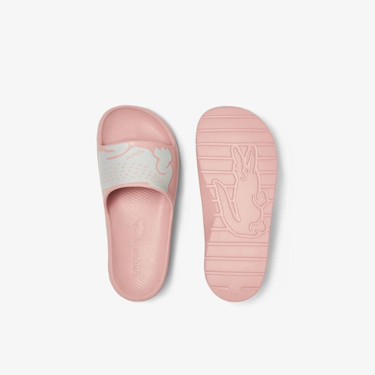 Lacoste Croco 2.0 Syntetisk Print Slides Lyse Rosa Hvite | fWdpR938