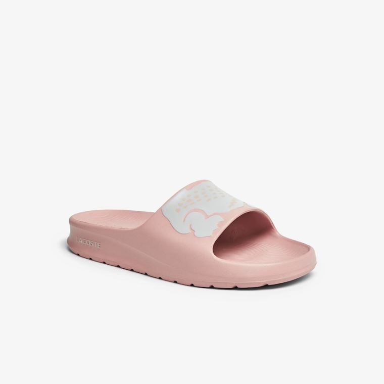 Lacoste Croco 2.0 Syntetisk Print Slides Lyse Rosa Hvite | fWdpR938