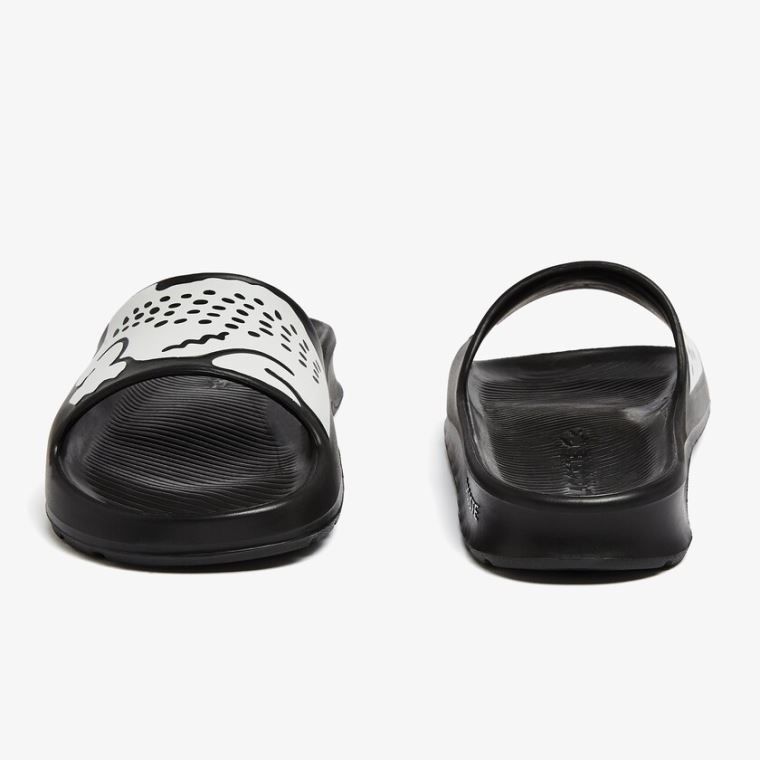 Lacoste Croco 2.0 Syntetisk Print Slides Svarte Hvite | xDpDF130