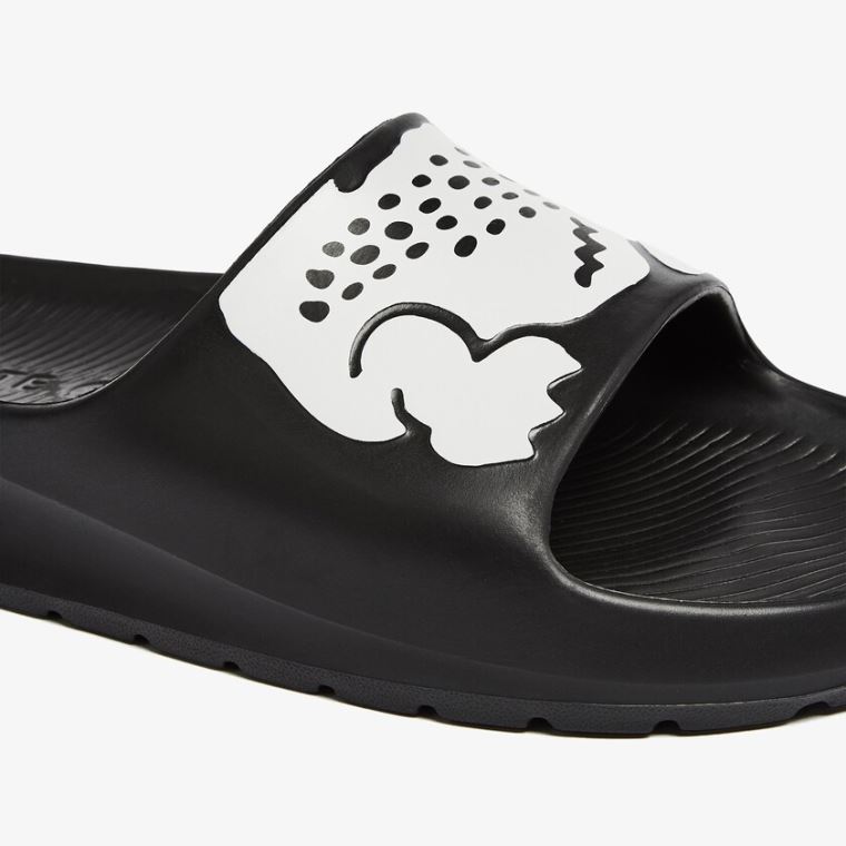 Lacoste Croco 2.0 Syntetisk Print Slides Svarte Hvite | xDpDF130