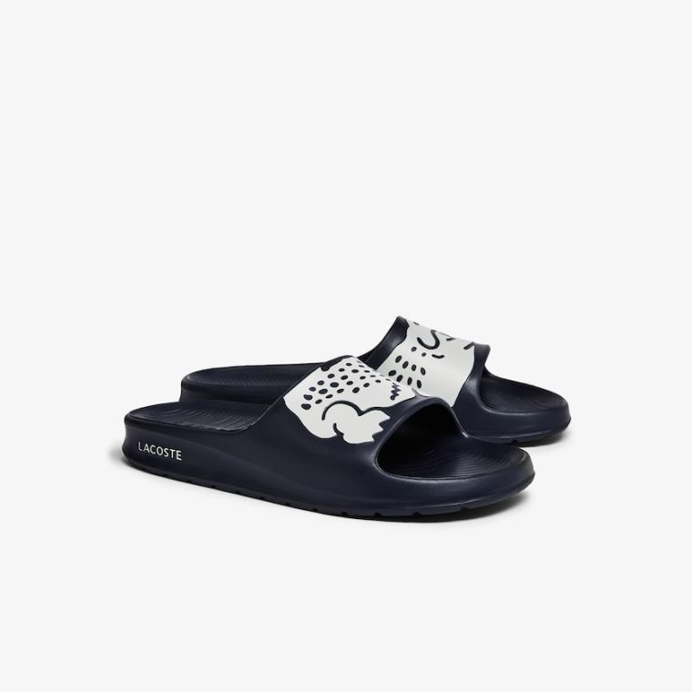 Lacoste Croco 2.0 Syntetisk Slides Marineblå Hvite | dJeu2CFN