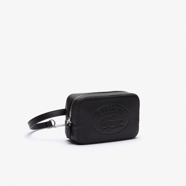 Lacoste Croco Crew Embossed Logo Grained Lær Belt Bag Svarte | 6a7gvWg3