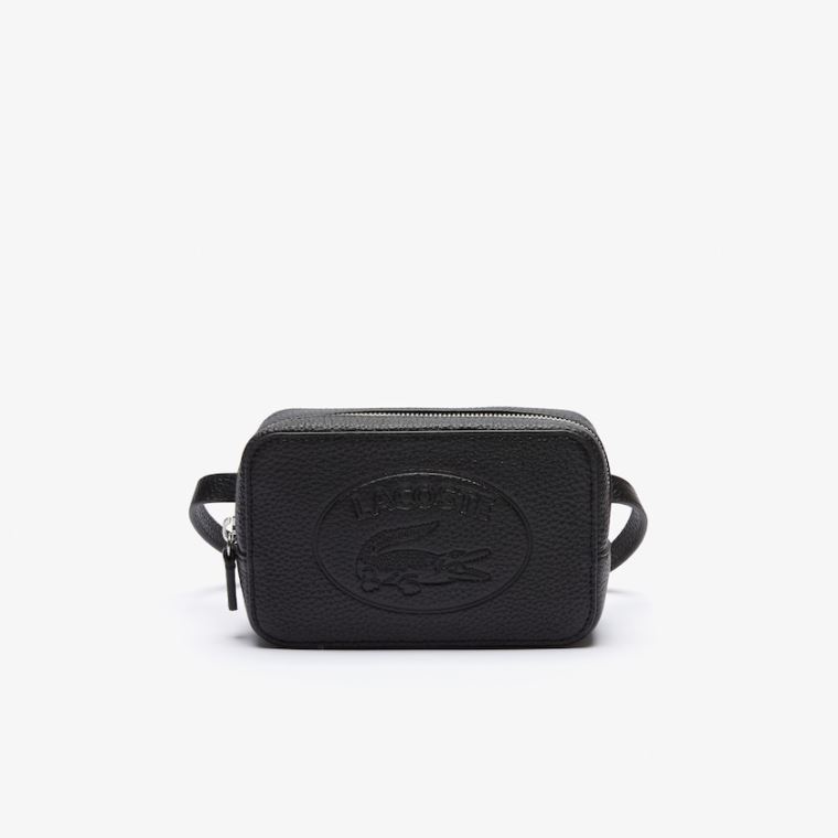 Lacoste Croco Crew Embossed Logo Grained Lær Belt Bag Svarte | 6a7gvWg3