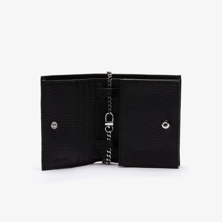 Lacoste Croco Crew Grained Lær Phone Wallet Svarte | 4oFQ0Po8