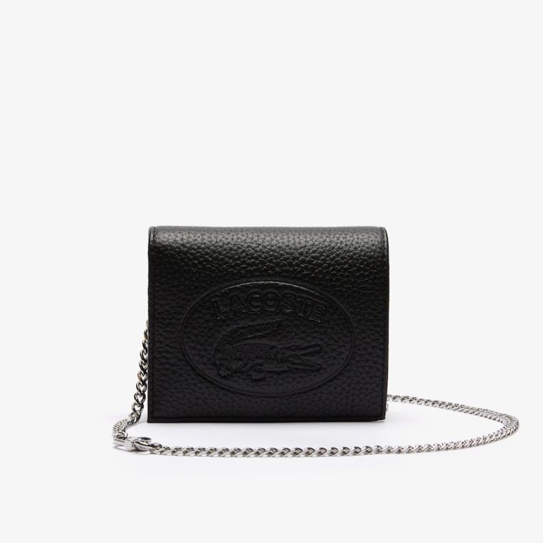 Lacoste Croco Crew Grained Lær Phone Wallet Svarte | 4oFQ0Po8