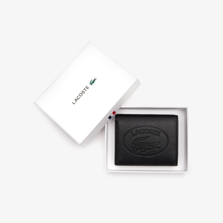 Lacoste Croco Crew Grained Lær Snap Wallet Svarte | MX0aQpmG