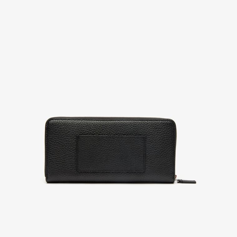 Lacoste Croco Crew Grained Lær Zip Wallet Svarte | WZfPmgD2