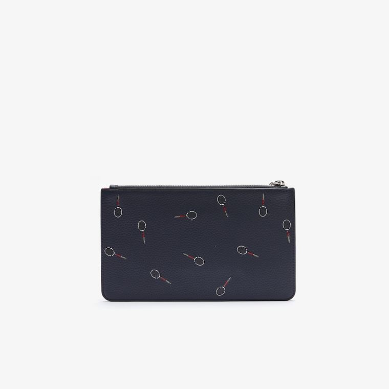 Lacoste Croco Crew Print Grained Lær Zip Pouch Svarte | kxffAnem