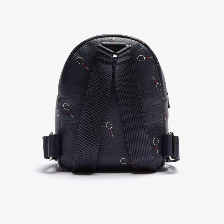 Lacoste Croco Crew Raquet-Print Small Grained Lær Backpack Svarte | xVTZIjIO