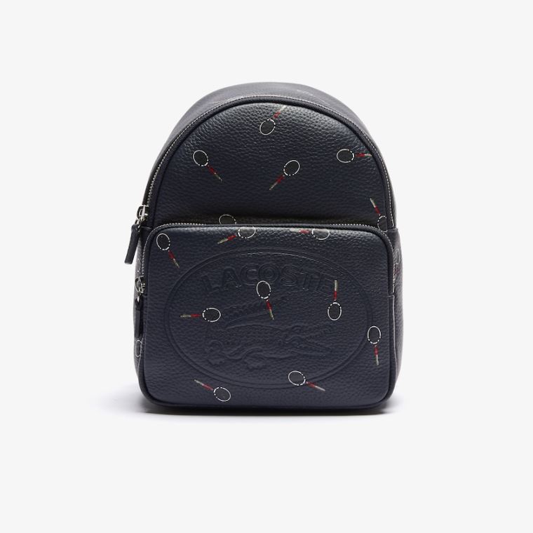 Lacoste Croco Crew Raquet-Print Small Grained Lær Backpack Svarte | xVTZIjIO