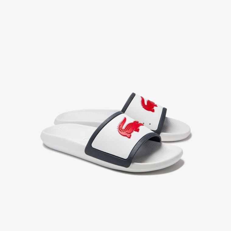 Lacoste Croco Rubber Reima Syntetisk Slides Hvite Beige | 5l7s3woq