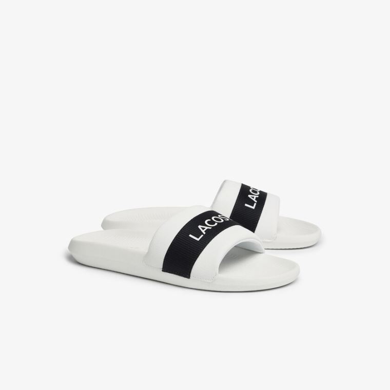 Lacoste Croco Slides Tekstil Logo Hvite Marineblå | 10aZlHpq