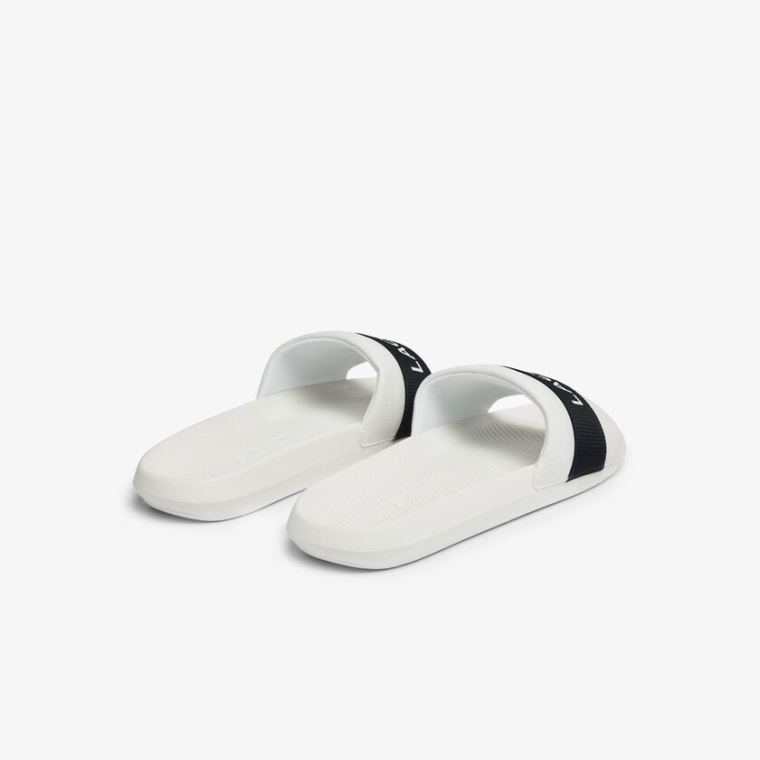 Lacoste Croco Slides Tekstil Logo Hvite Marineblå | 10aZlHpq