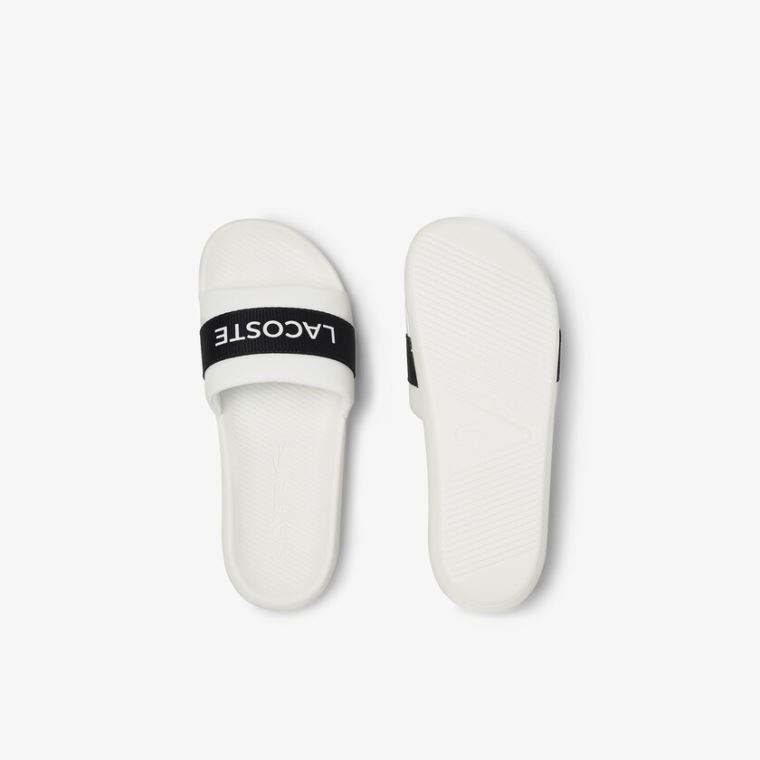 Lacoste Croco Slides Tekstil Logo Hvite Marineblå | 10aZlHpq