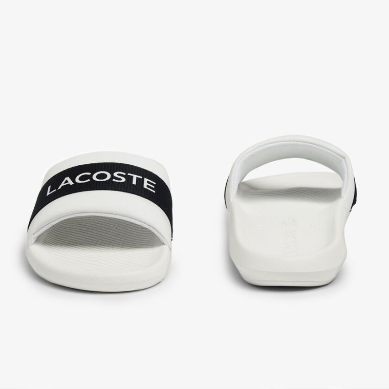 Lacoste Croco Slides Tekstil Logo Hvite Marineblå | 10aZlHpq