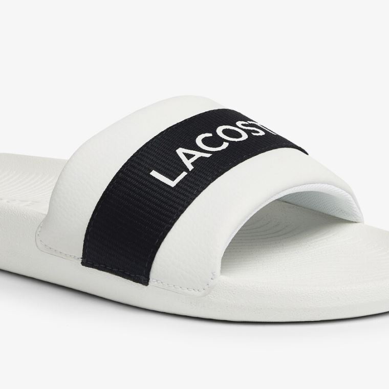 Lacoste Croco Slides Tekstil Logo Hvite Marineblå | 10aZlHpq