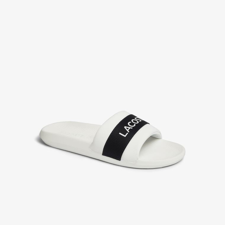 Lacoste Croco Slides Tekstil Logo Hvite Marineblå | 10aZlHpq